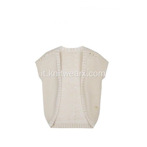 Cardigan da bambina in maglia con ricamo Pointelle Logo Cape